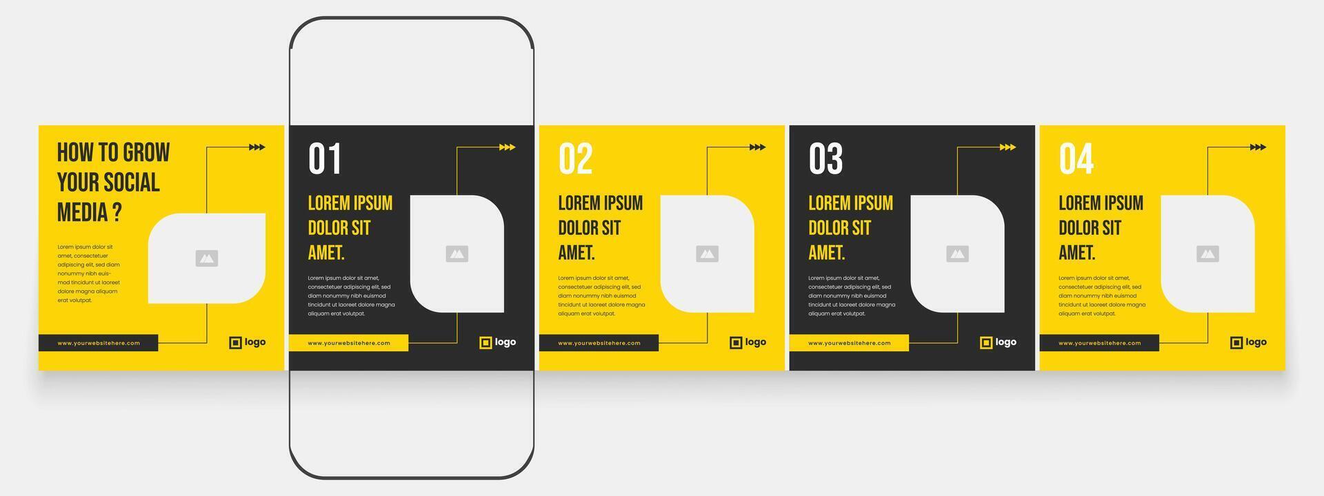 black and yellow business carousel post, creative and modern social media carousel template. vector