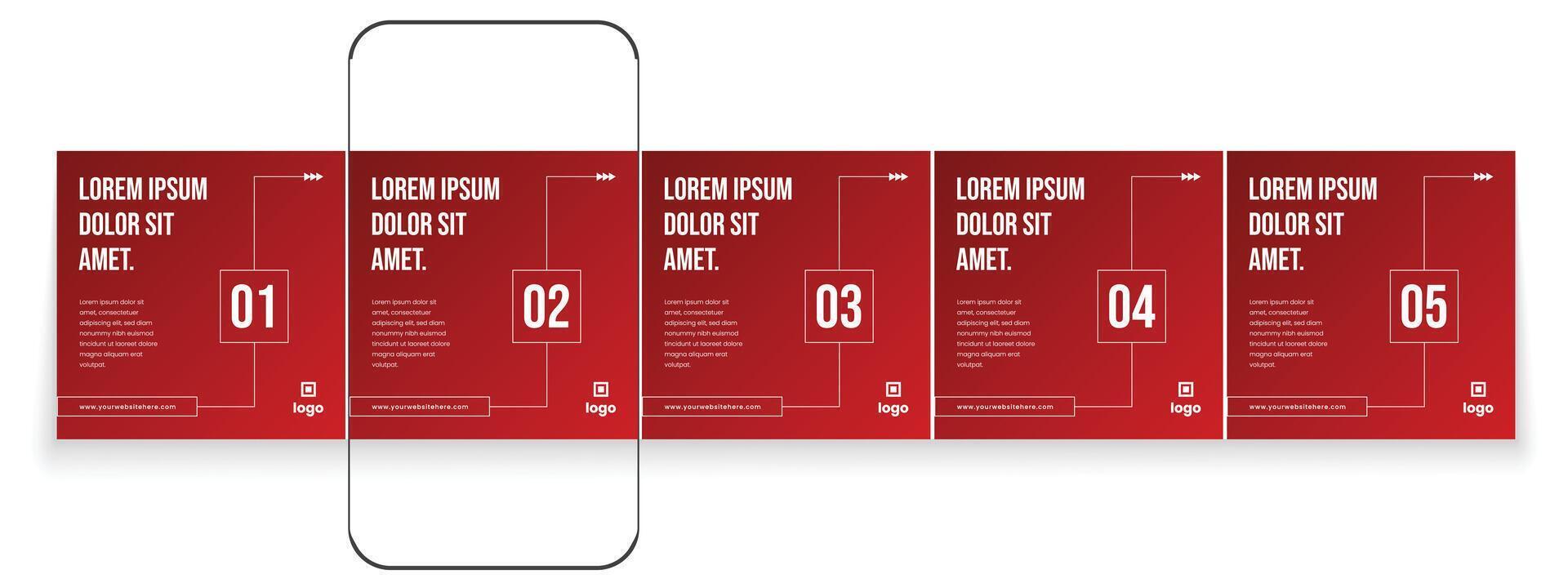 Red business carousel post, modern social media carousel template pack. vector