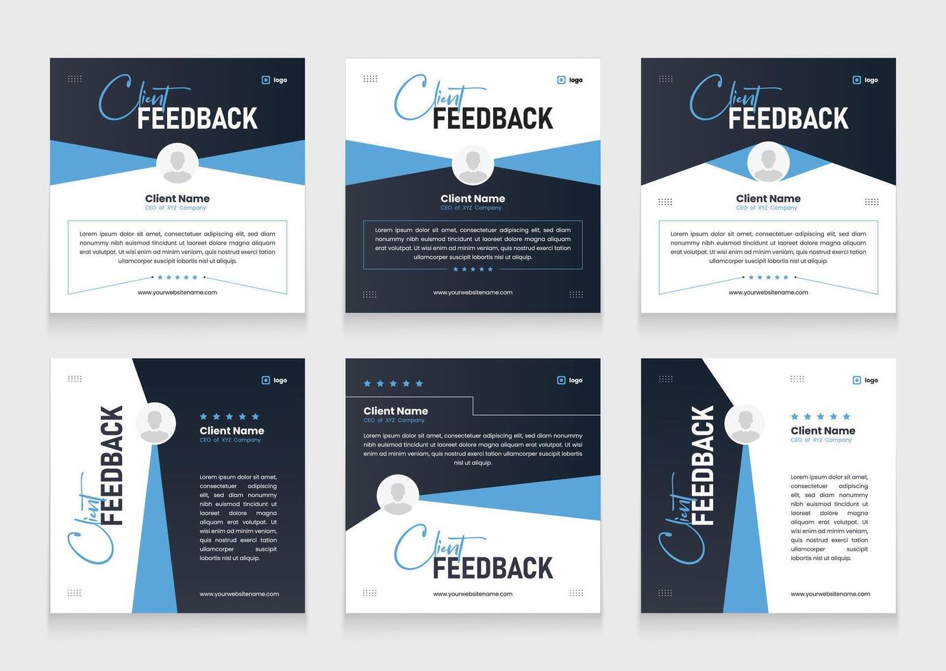 Clean and modern client testimonial banner set. Customer review or rating template. Client feedback carousel vector