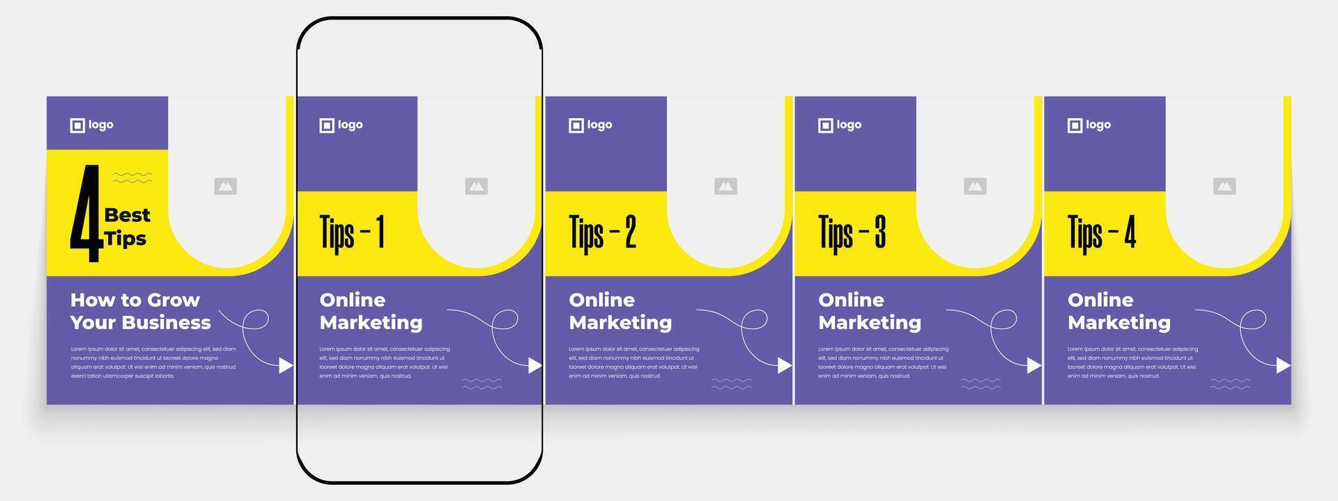 Digital marketing carousel post template for sharing tips and tricks on social media. Agency social media carousel template vector
