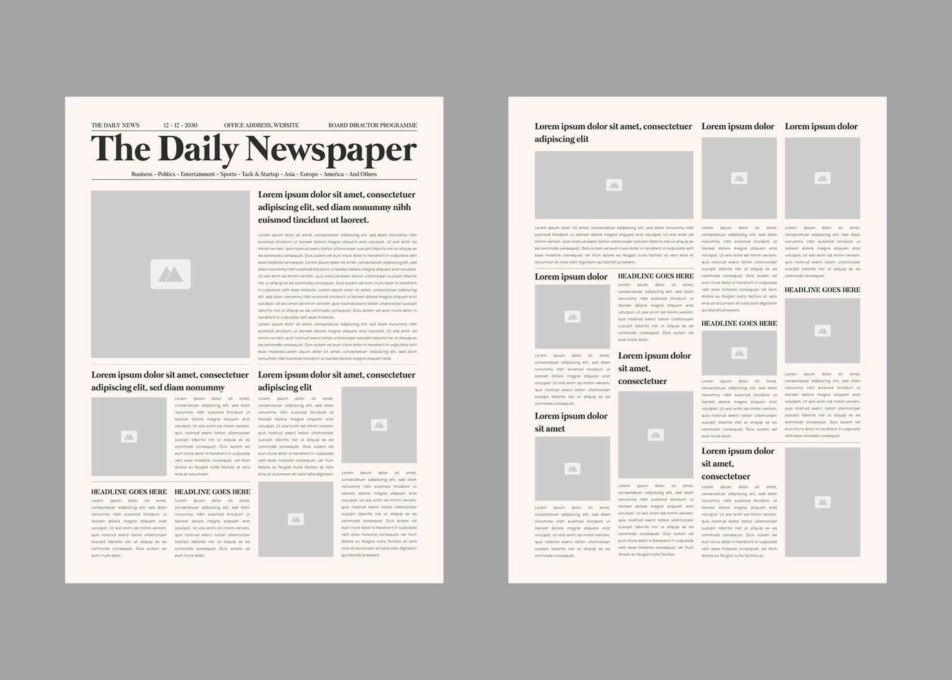 Newspaper design and The Daily Newspaper magazine template vector
