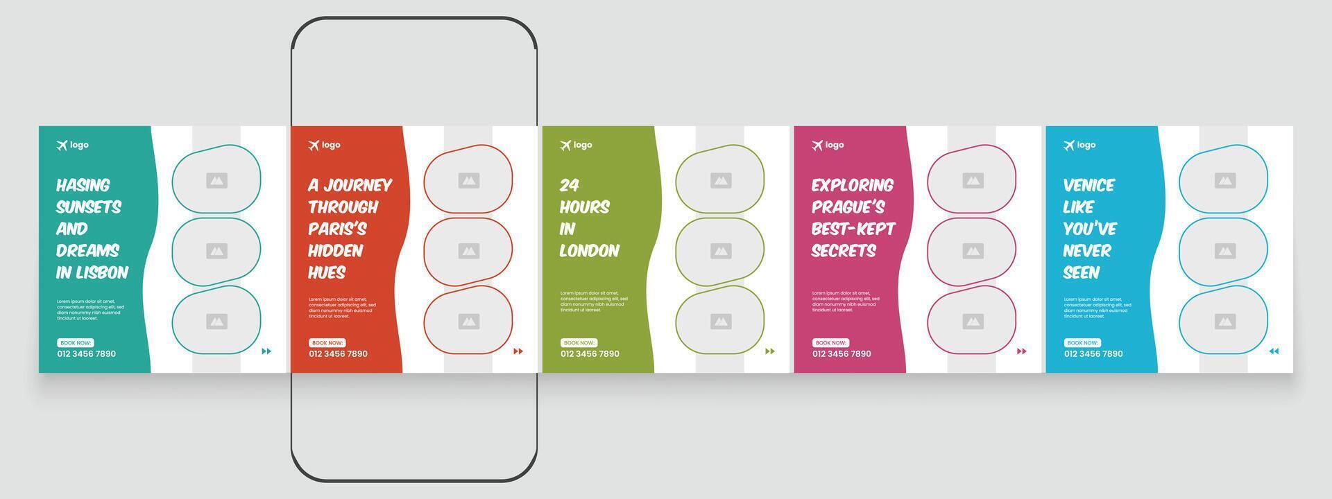Travel social media carousel post template design vector