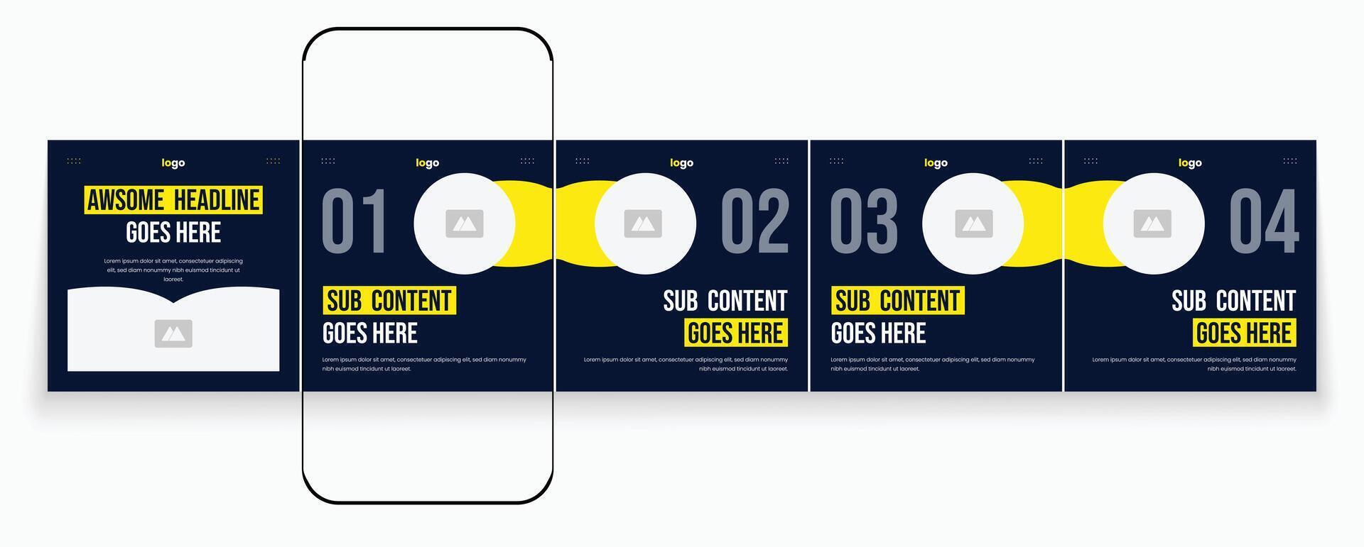 Creative social media post design set. Digital marketing carousel banner template. vector