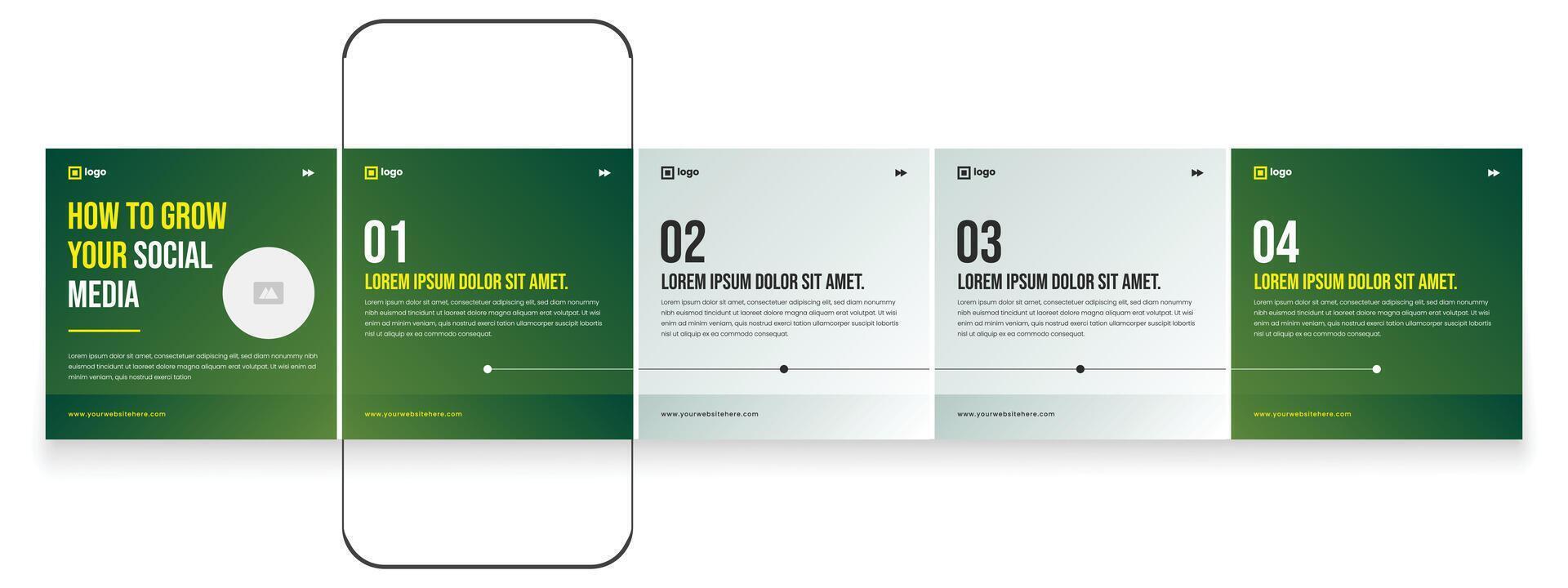 Business carousel template, green social media carousel template design. vector