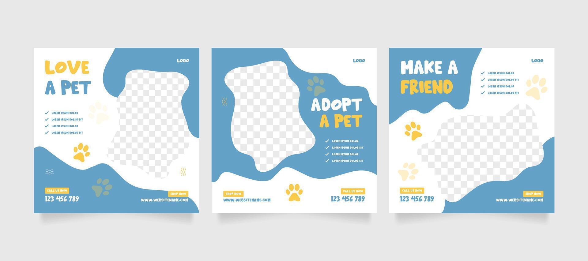 Pet care social media package promotion template set vector