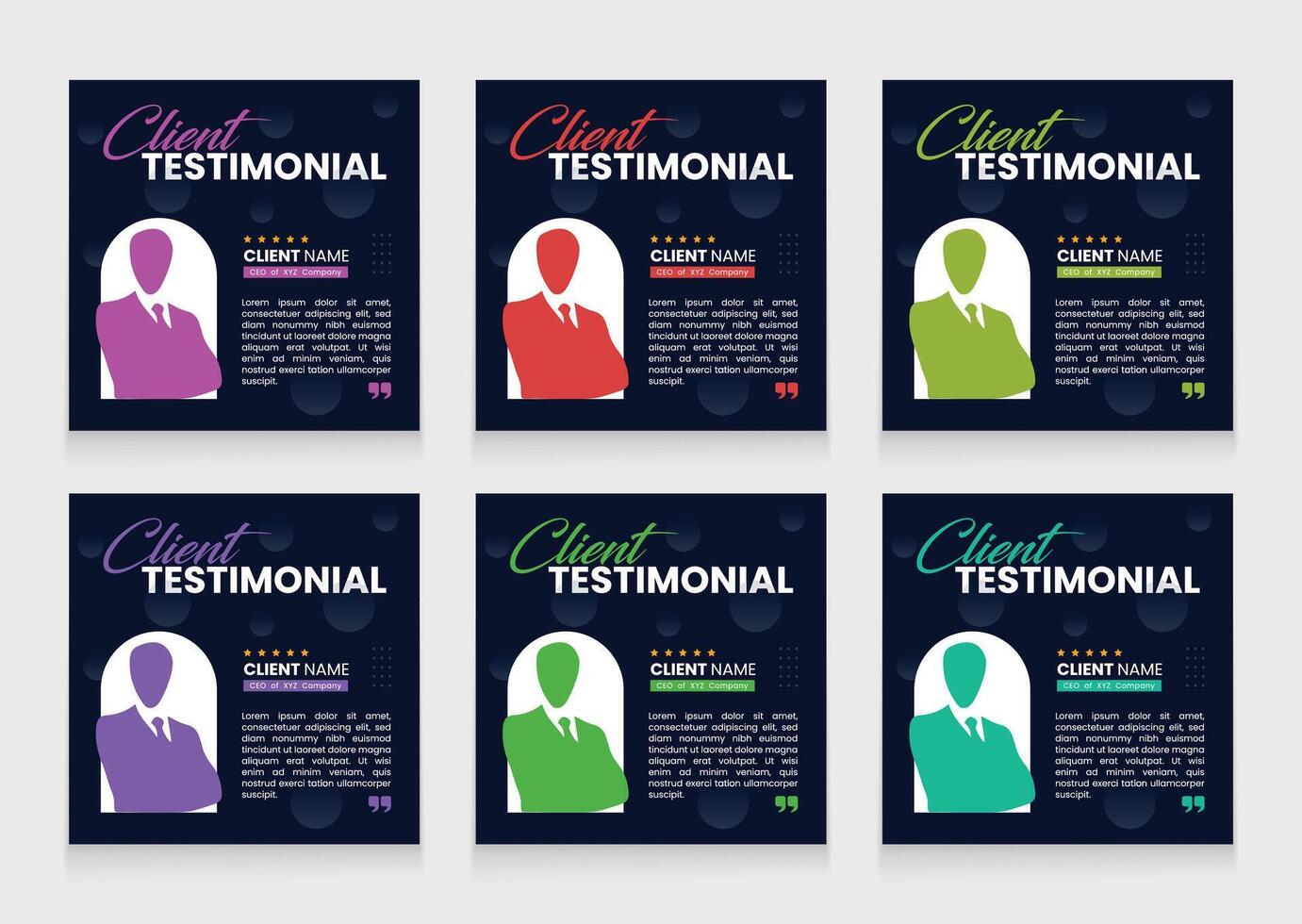 Customer review social media post bundle or client testimonial template set vector
