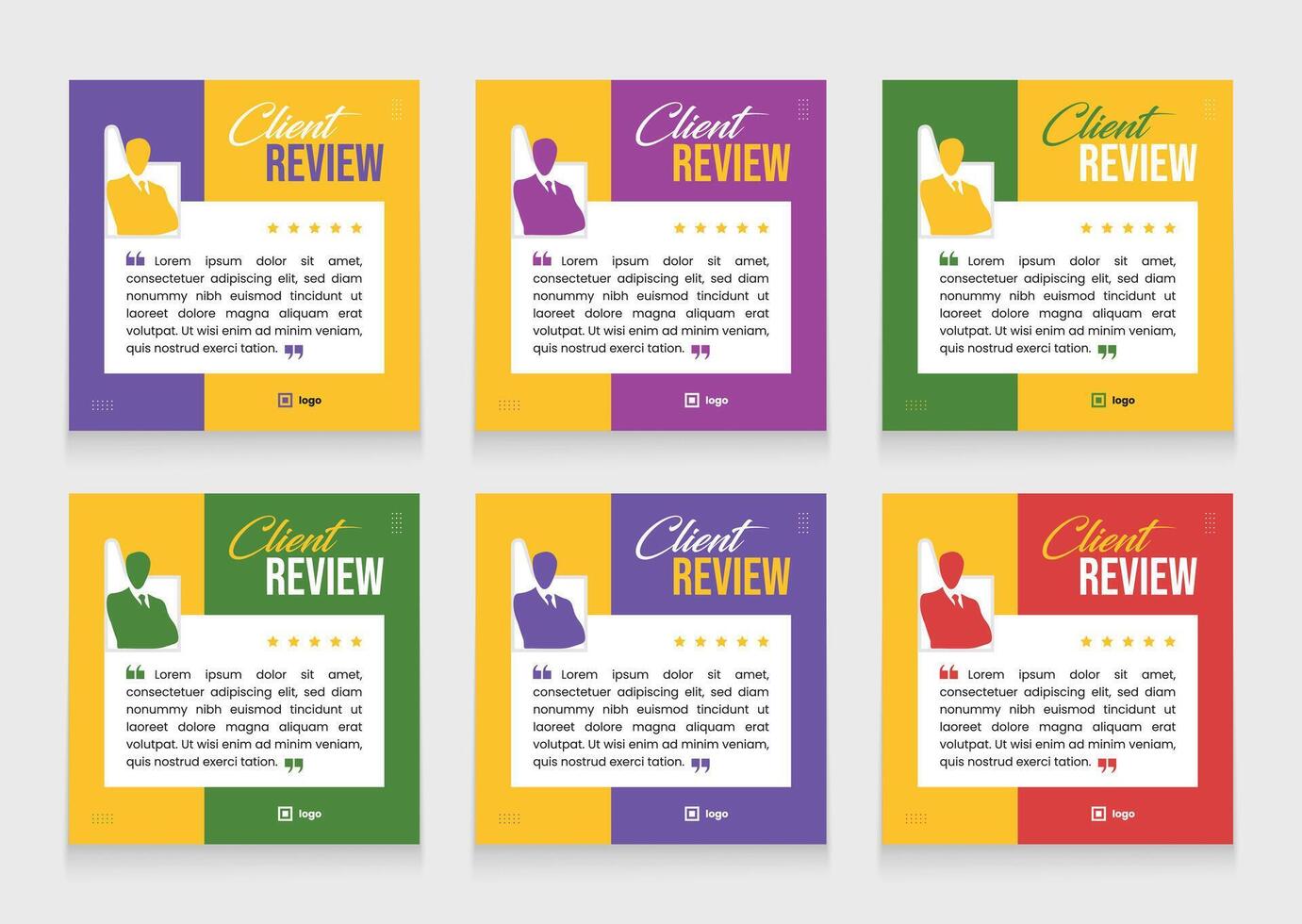 Editable customer testimonial banner bundle template. customer review social media post design pack vector