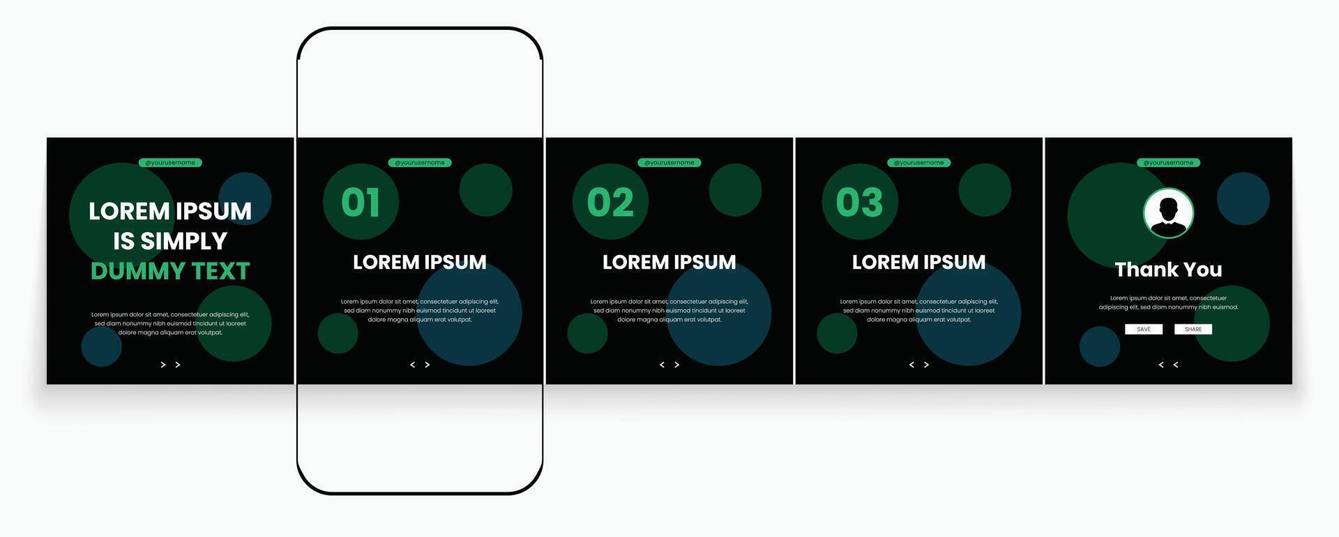 Black carousel social media template pack. Microblog templates for social media posts. vector
