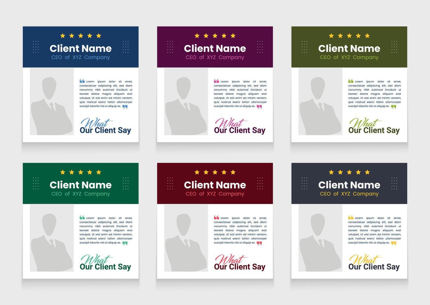 Customer review social media post bundle or testimonial carousel template design. Client testimonial banner set template. vector