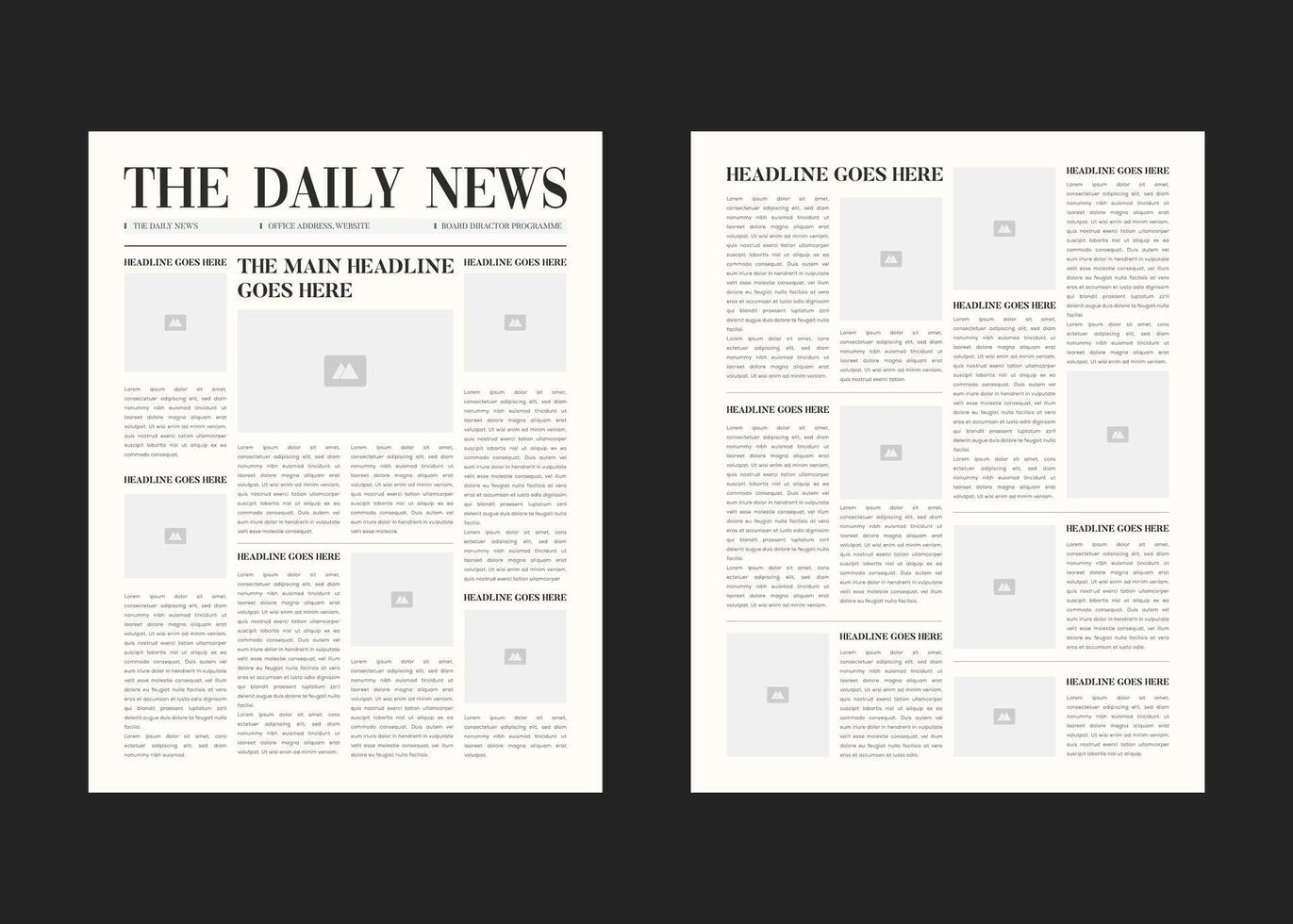 The Daily Newspaper magazine with text and picture placeholder layout template vector