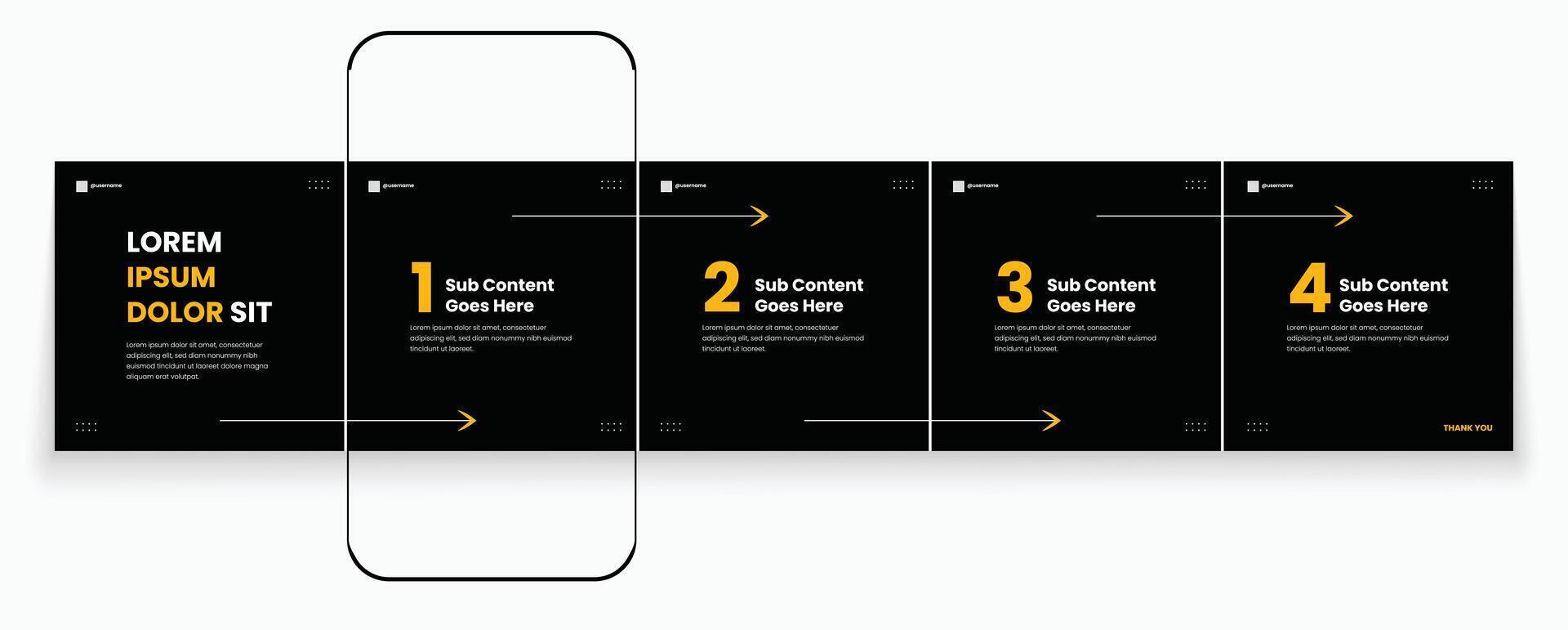 Black social media carousel post template. Simple and creative background for carousel banner template vector