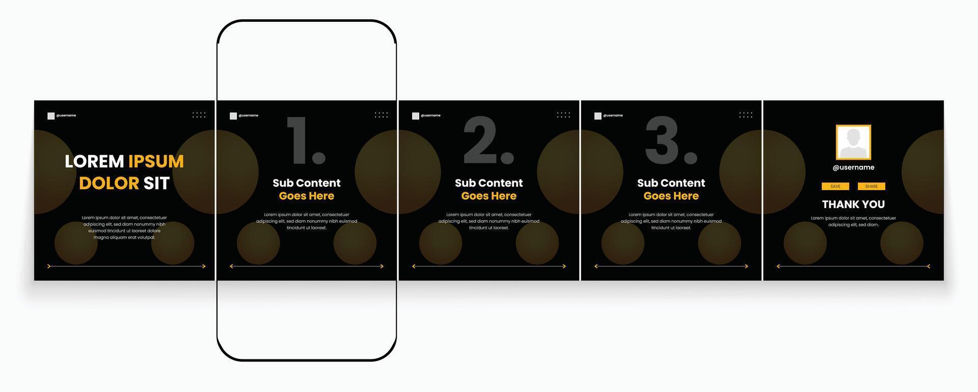 Black carousel social media template minimalist design editable social media carousel post template set or microblog templates for social media posts. vector