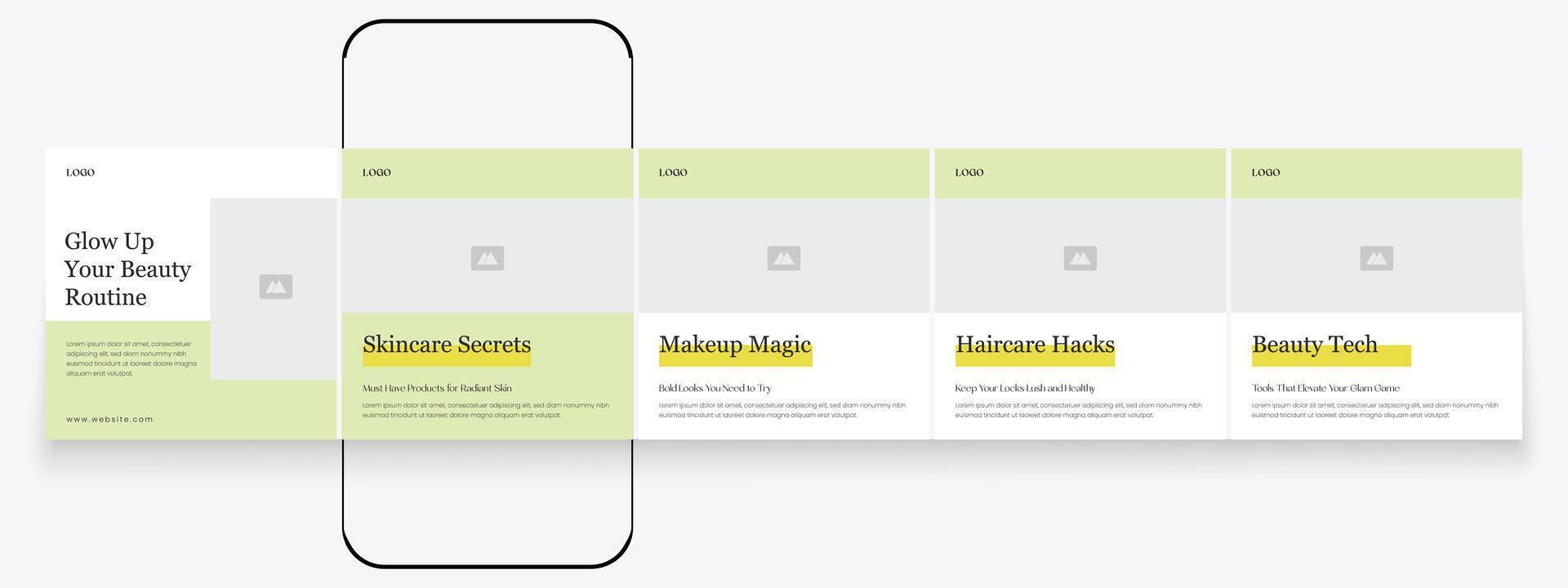 Minimal social media post design. beauty carousel banner template pack vector