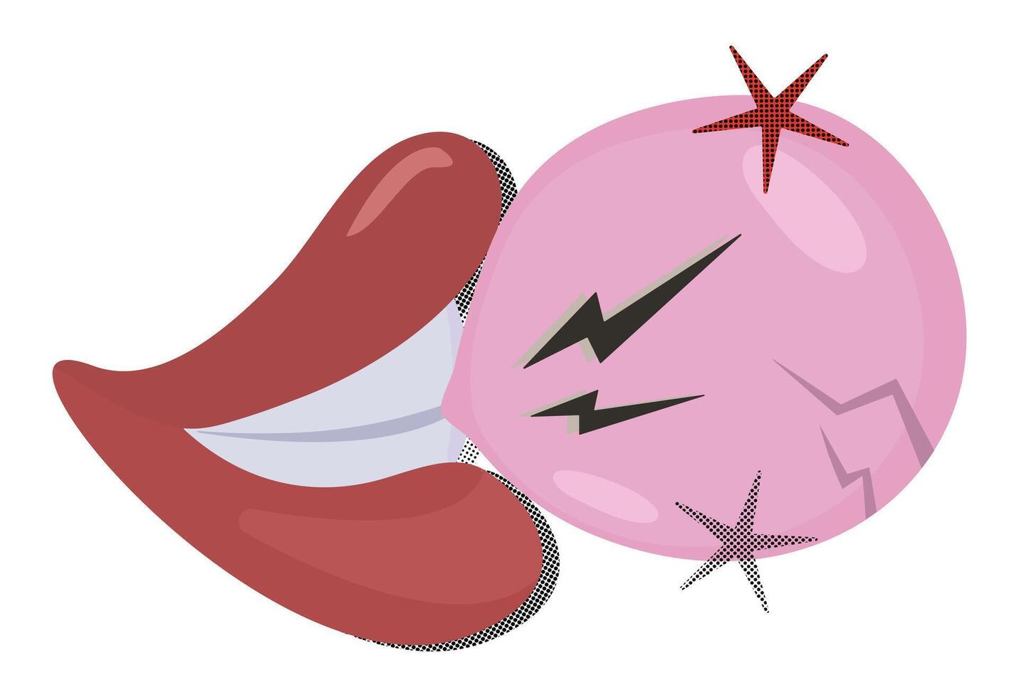 Woman lips and bubble gum, this symbolizes empty talk, color and halftone retro pop art, trendy y2k signs, trippy retro sticker with newspaper effect, 90s grunge vintage illustration vector