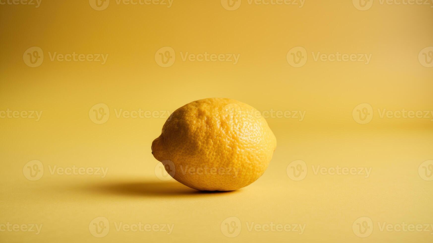Fresh lemon on yellow backdrop in minimal setting photo