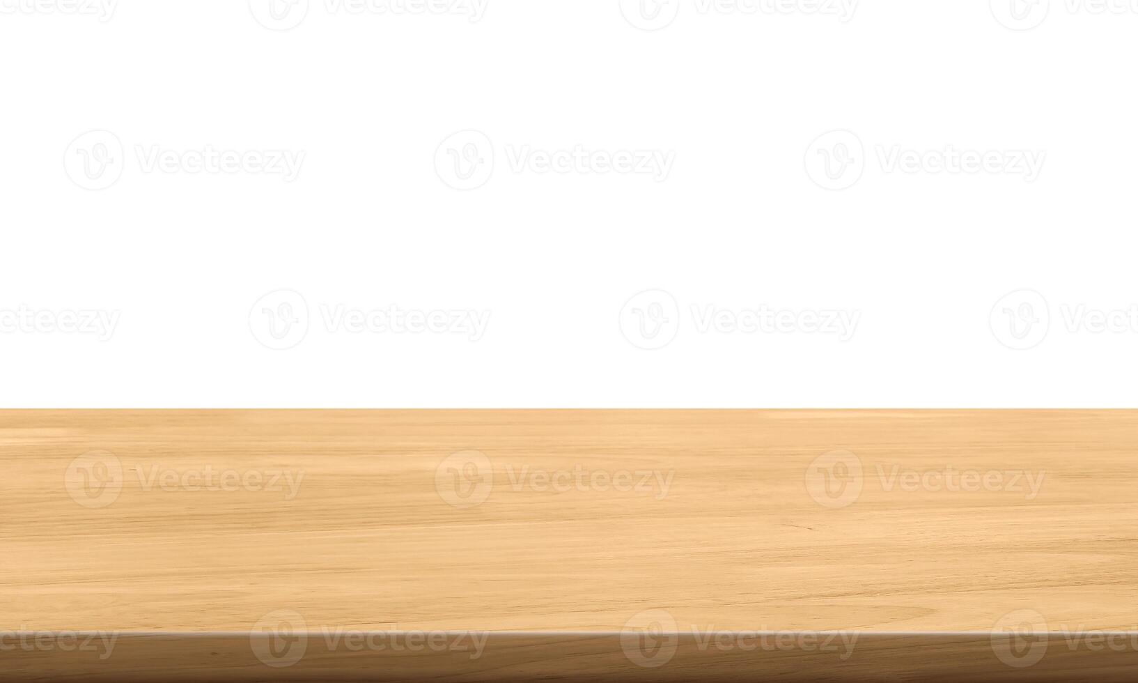 empty wooden table front view isolated on white background. photo