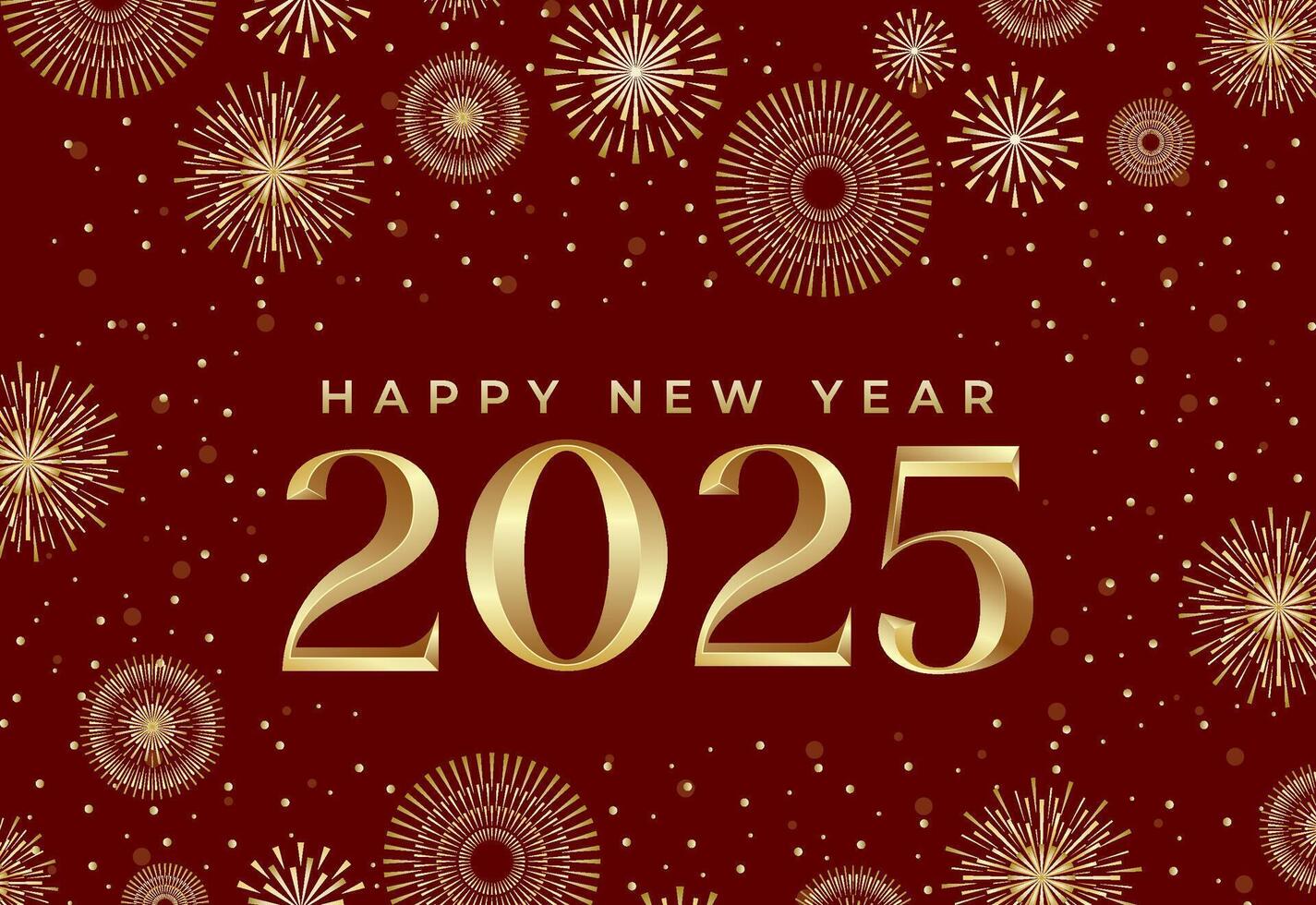 Creative design Happy New Year 2025 with fireworks in luxury gold color over red color. trendy new year 2025 design template. vector