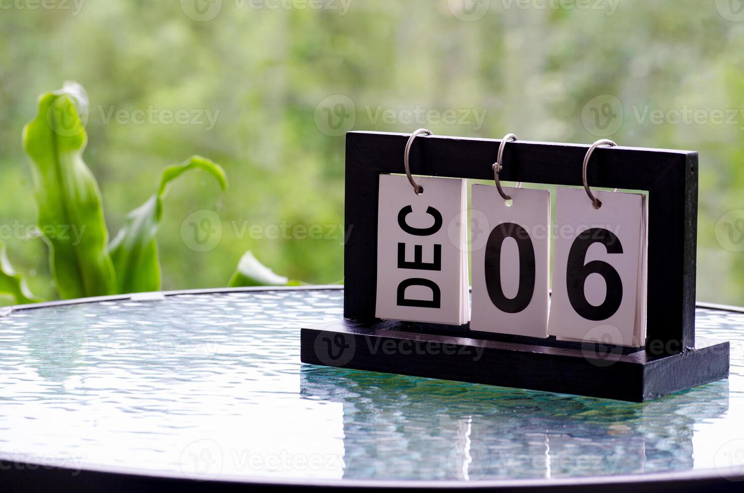 6 December calendar on marble table with customizable space for text. December calendar concept photo