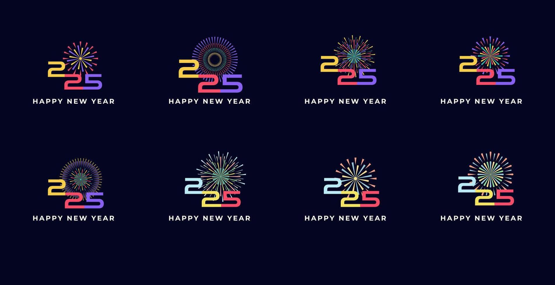 Creative design Happy New Year 2025 with fireworks colorful concept. trendy new year 2025 design template. vector