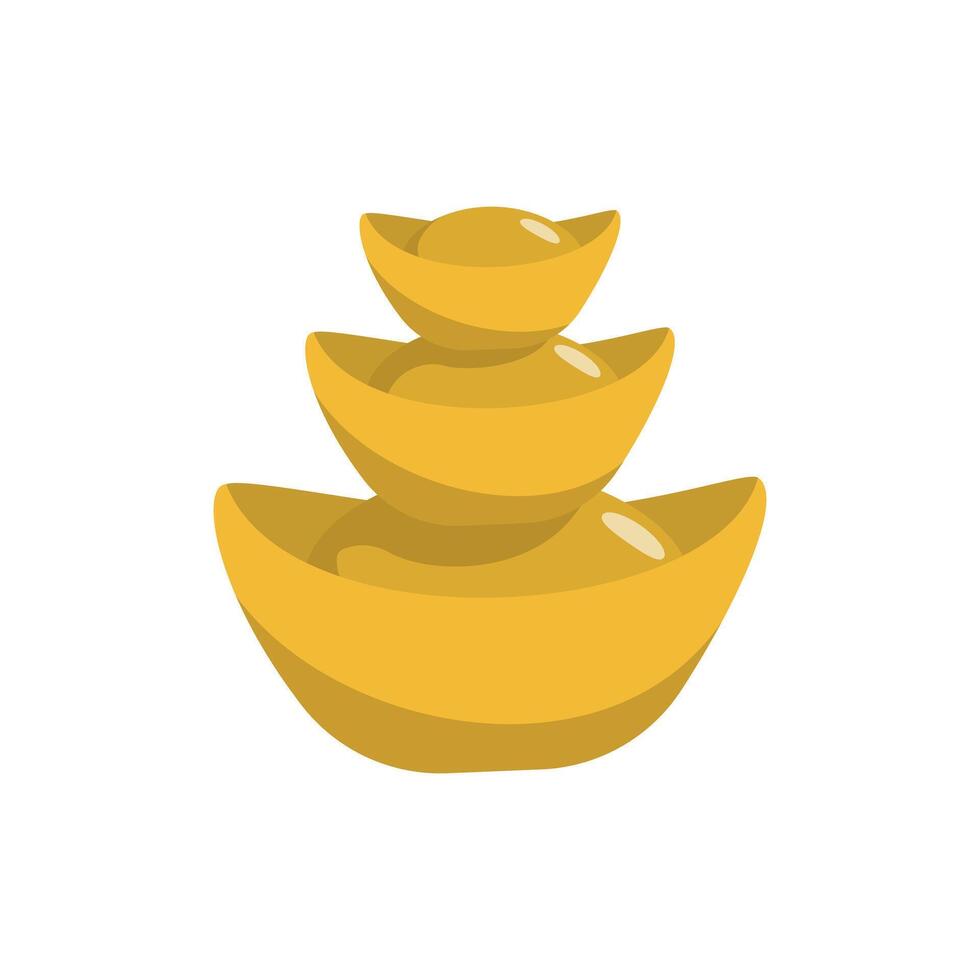 YuanBao Chinese gold coin. Chinese golden ingot. Cartoon flat element. Icon isolated on white background. vector
