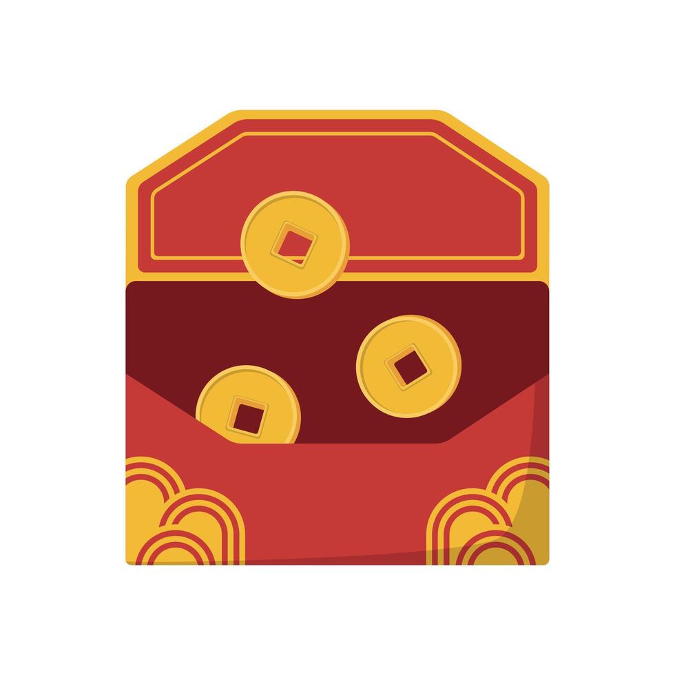 Red Envelope with gold coins illustration. Chinese Red Packet or Envelope for New Year celebration. Isolated on white background. vector