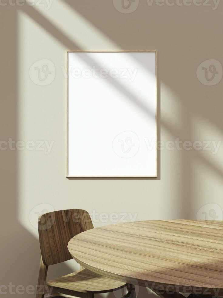 Empty framed canvas for mockups and art illustrations on interior background photo