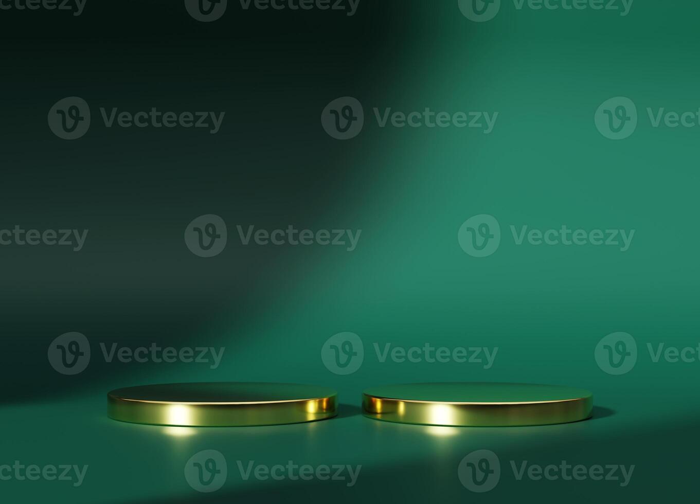 3d display product minimal scene with geometric gold podium platform. cylinder background 3d rendering with podium. stand for cosmetic products. Stage showcase on pedestal 3d green studio photo