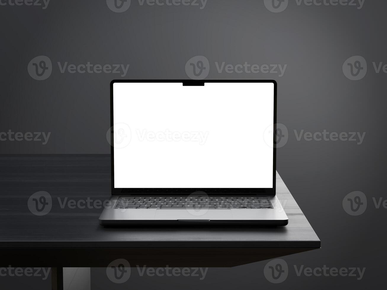 Modern laptop mockup front view on black background photo