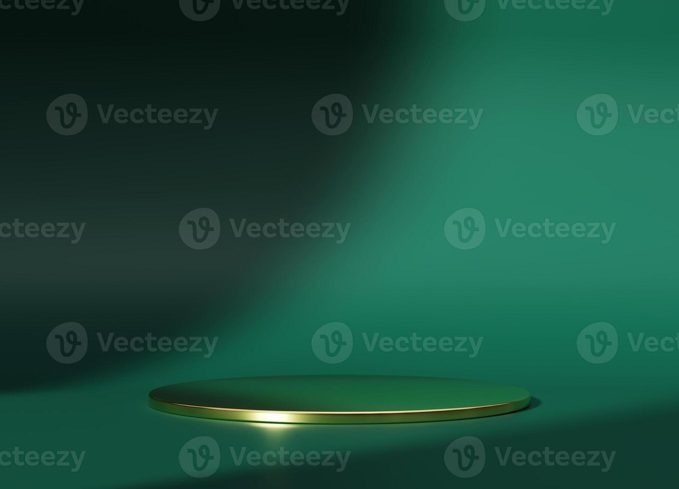3d display product minimal scene with geometric gold podium platform. cylinder background 3d rendering with podium. stand for cosmetic products. Stage showcase on pedestal 3d green studio photo