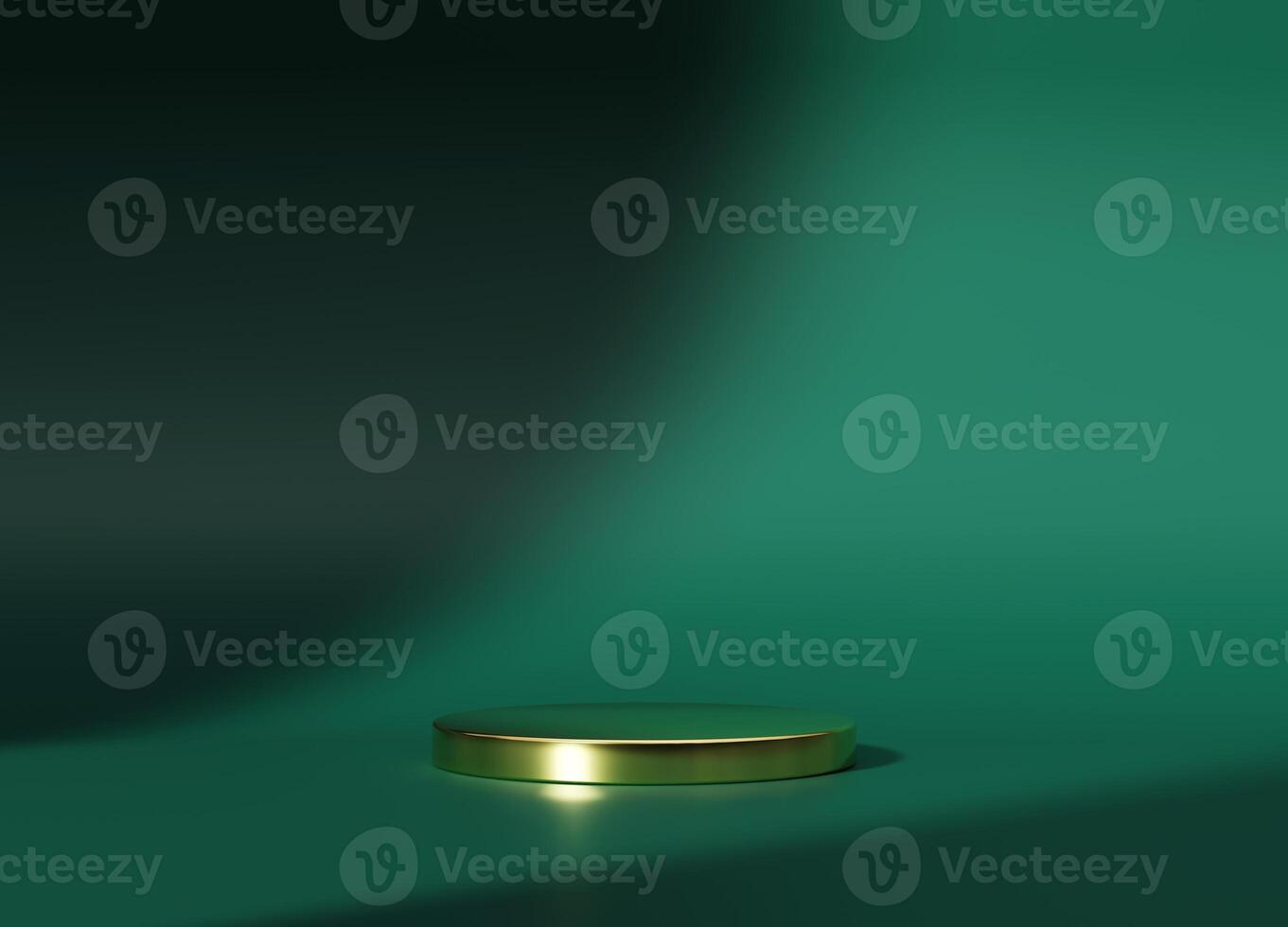 3d display product minimal scene with geometric gold podium platform. cylinder background 3d rendering with podium. stand for cosmetic products. Stage showcase on pedestal 3d green studio photo