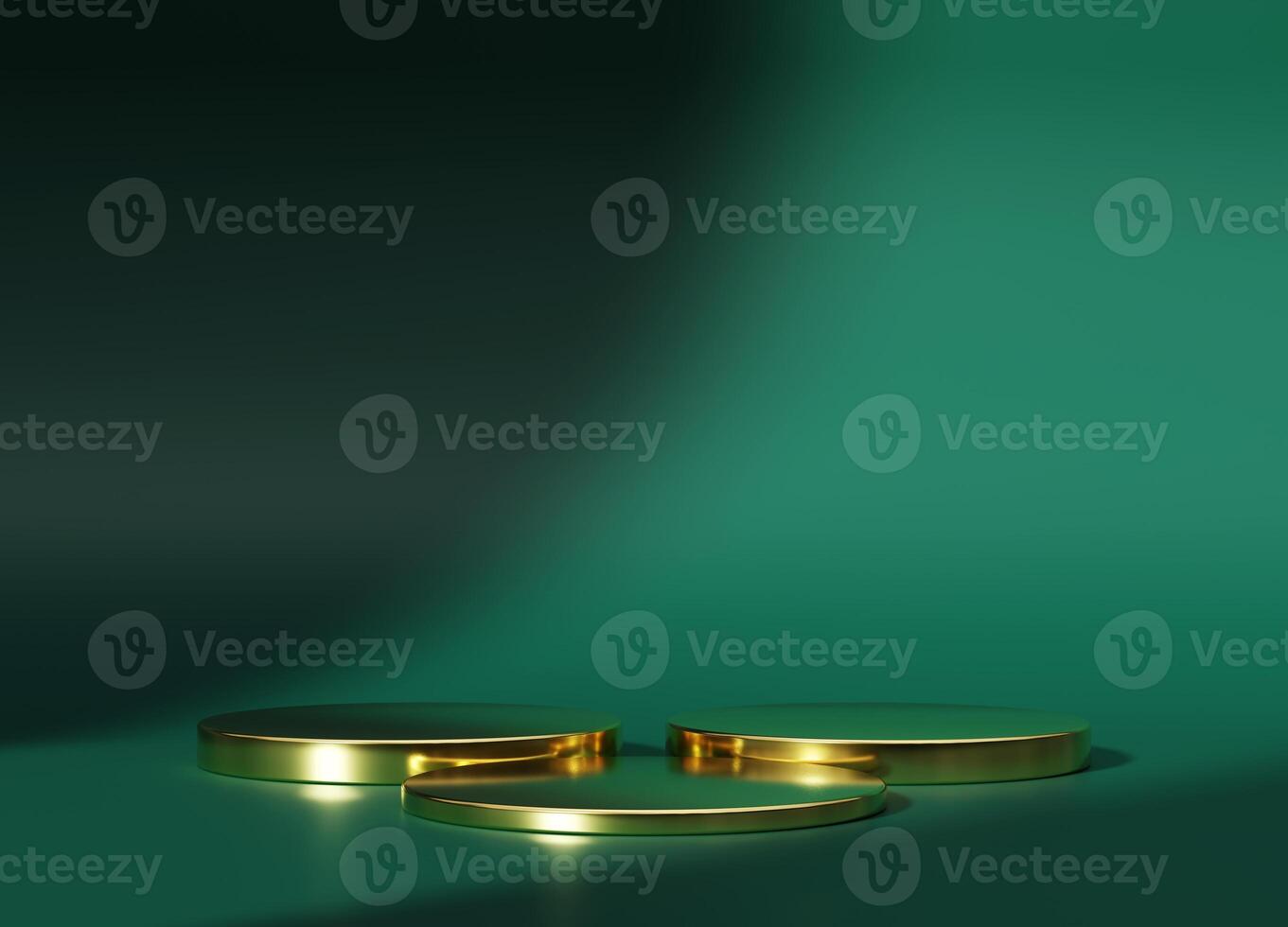 3d display product minimal scene with geometric gold podium platform. cylinder background 3d rendering with podium. stand for cosmetic products. Stage showcase on pedestal 3d green studio photo