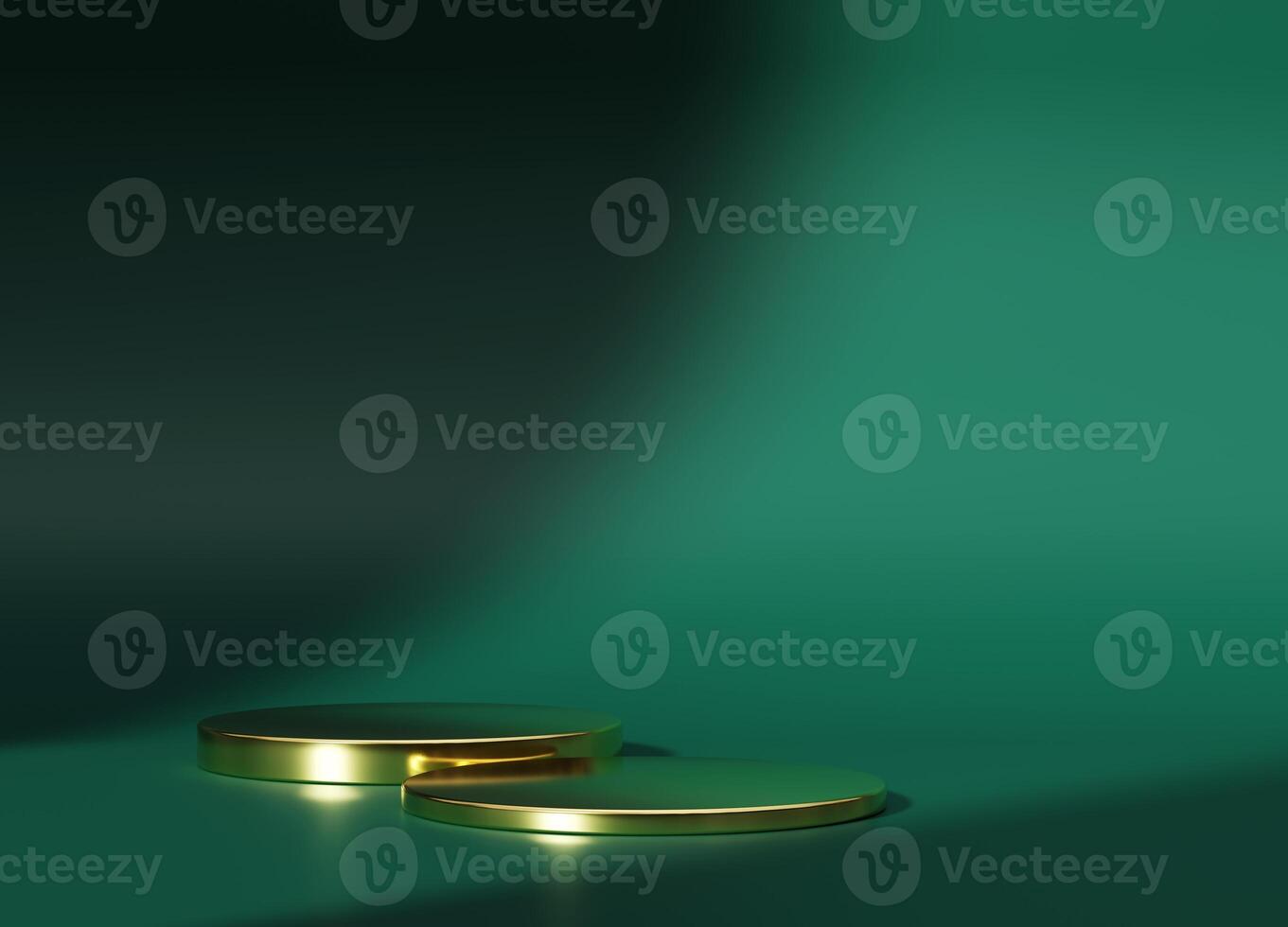 3d display product minimal scene with geometric gold podium platform. cylinder background 3d rendering with podium. stand for cosmetic products. Stage showcase on pedestal 3d green studio photo
