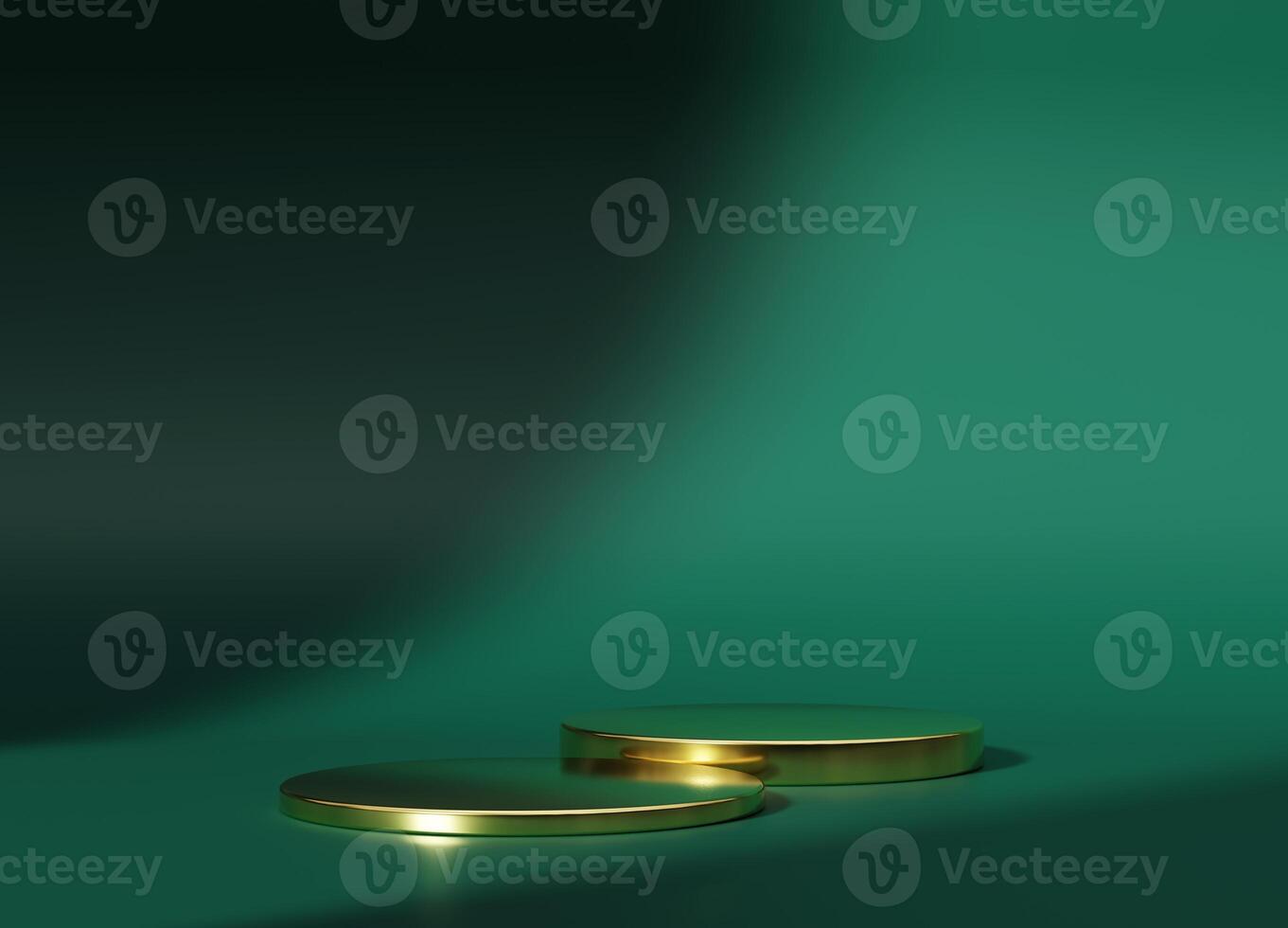 3d display product minimal scene with geometric gold podium platform. cylinder background 3d rendering with podium. stand for cosmetic products. Stage showcase on pedestal 3d green studio photo