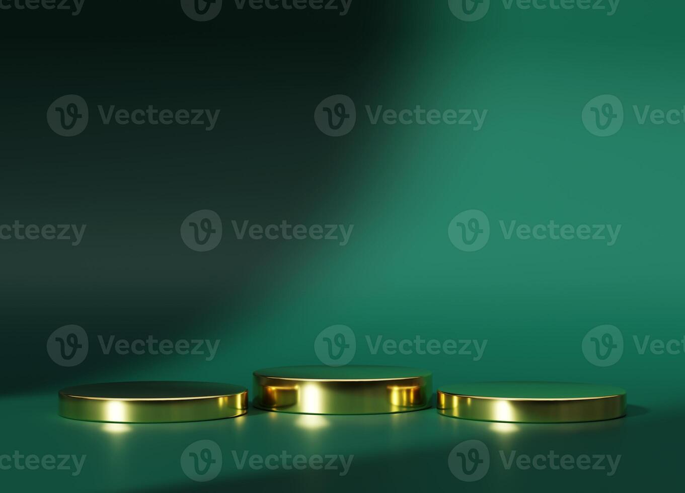3d display product minimal scene with geometric gold podium platform. cylinder background 3d rendering with podium. stand for cosmetic products. Stage showcase on pedestal 3d green studio photo