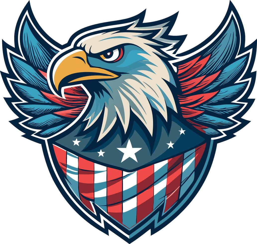 A bald eagle with a red and white usa flag. vector