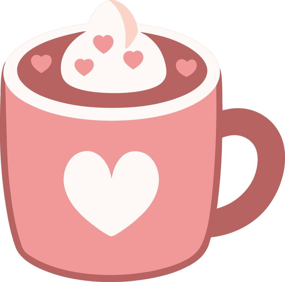 Flat illustration of a cute cup of hot cocoa with heart-shaped marshmallows vector