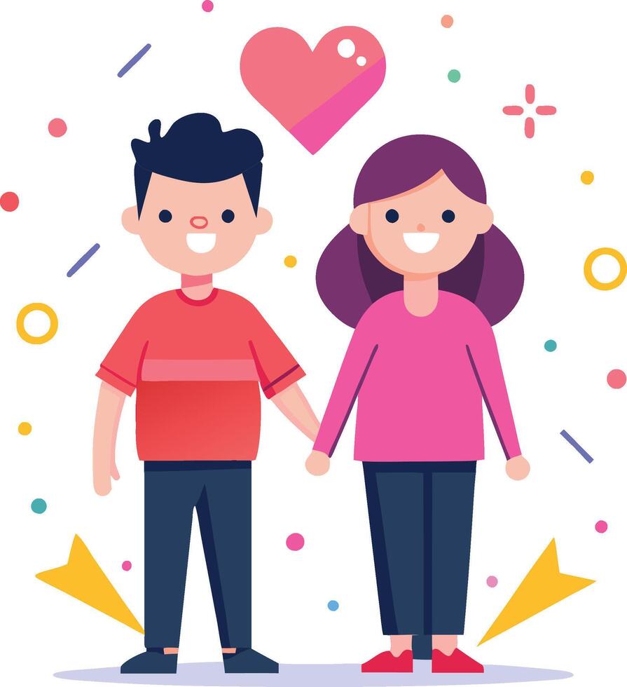 Couple in love with holding hand and hearts vector