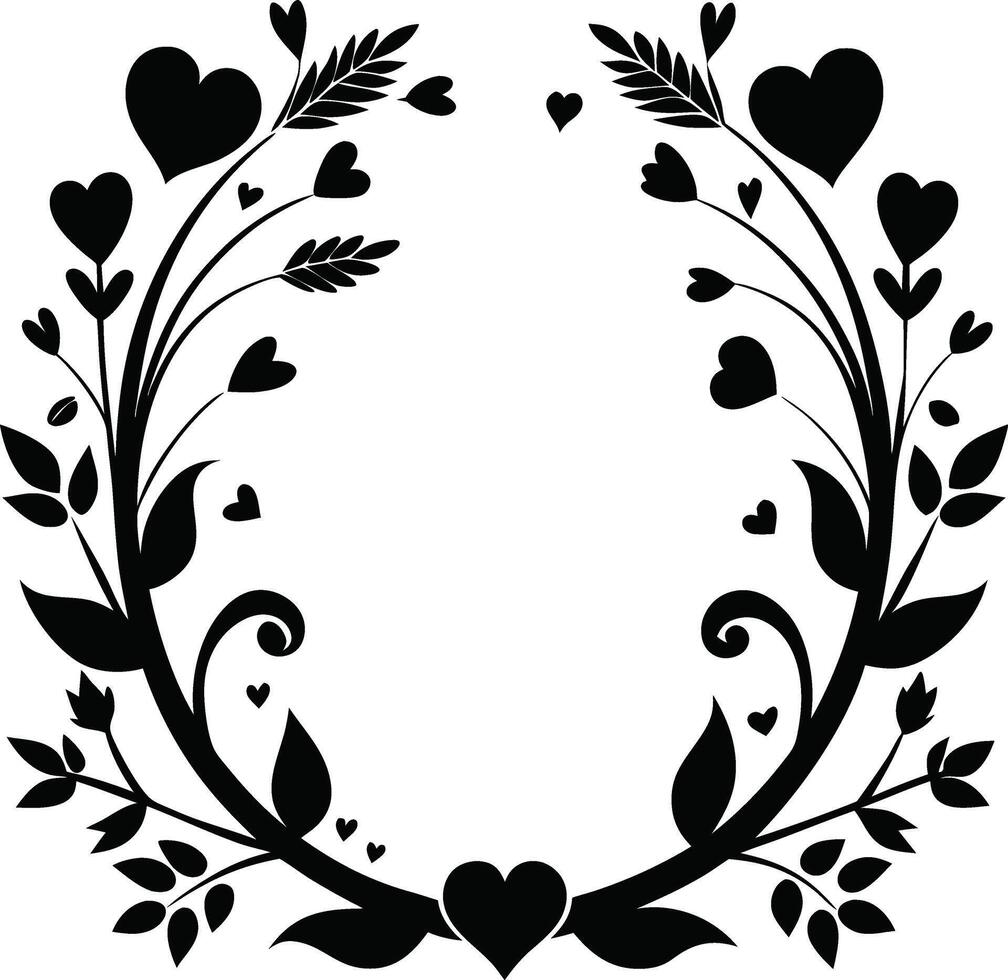 black and white frame of a heart and flower vector