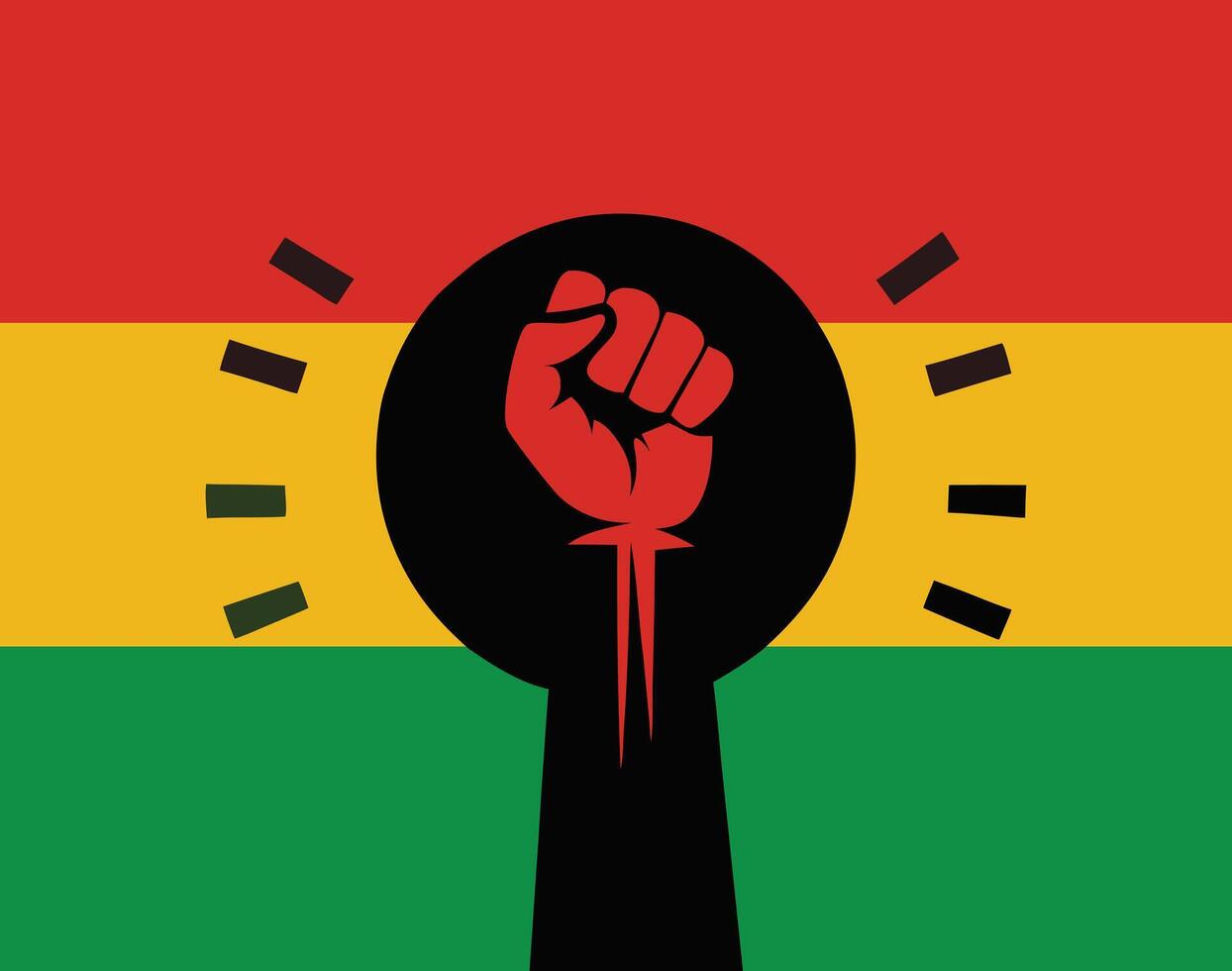 Flat design featuring a raised fist in a black circle with black history month background vector