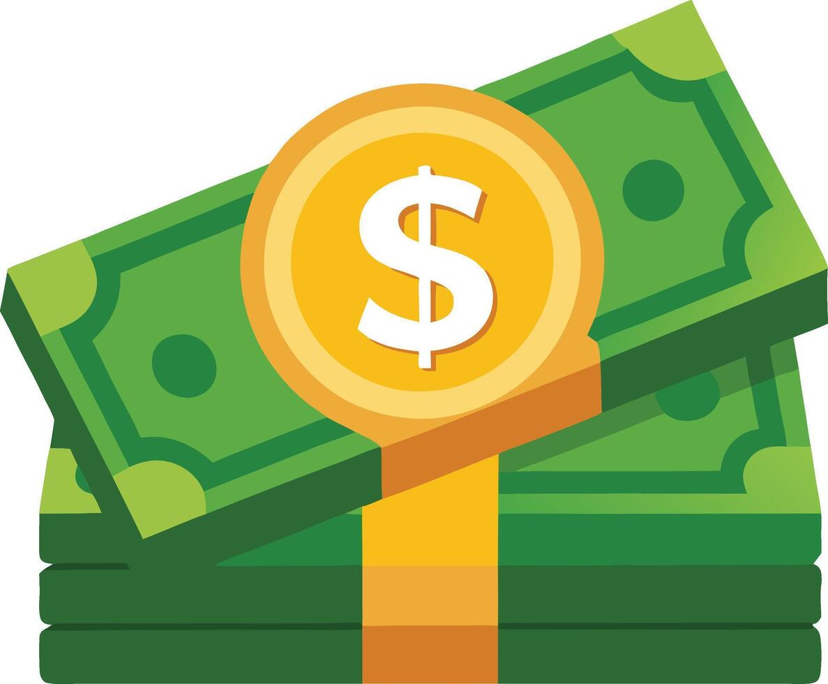 A stack of money with a gold ribbon Flat Style vector