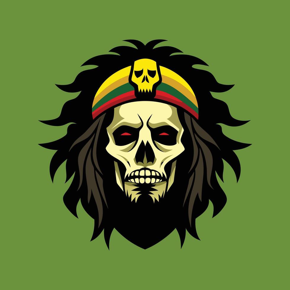 Flat design Rasta Skull with Dreadlocks and Headband vector