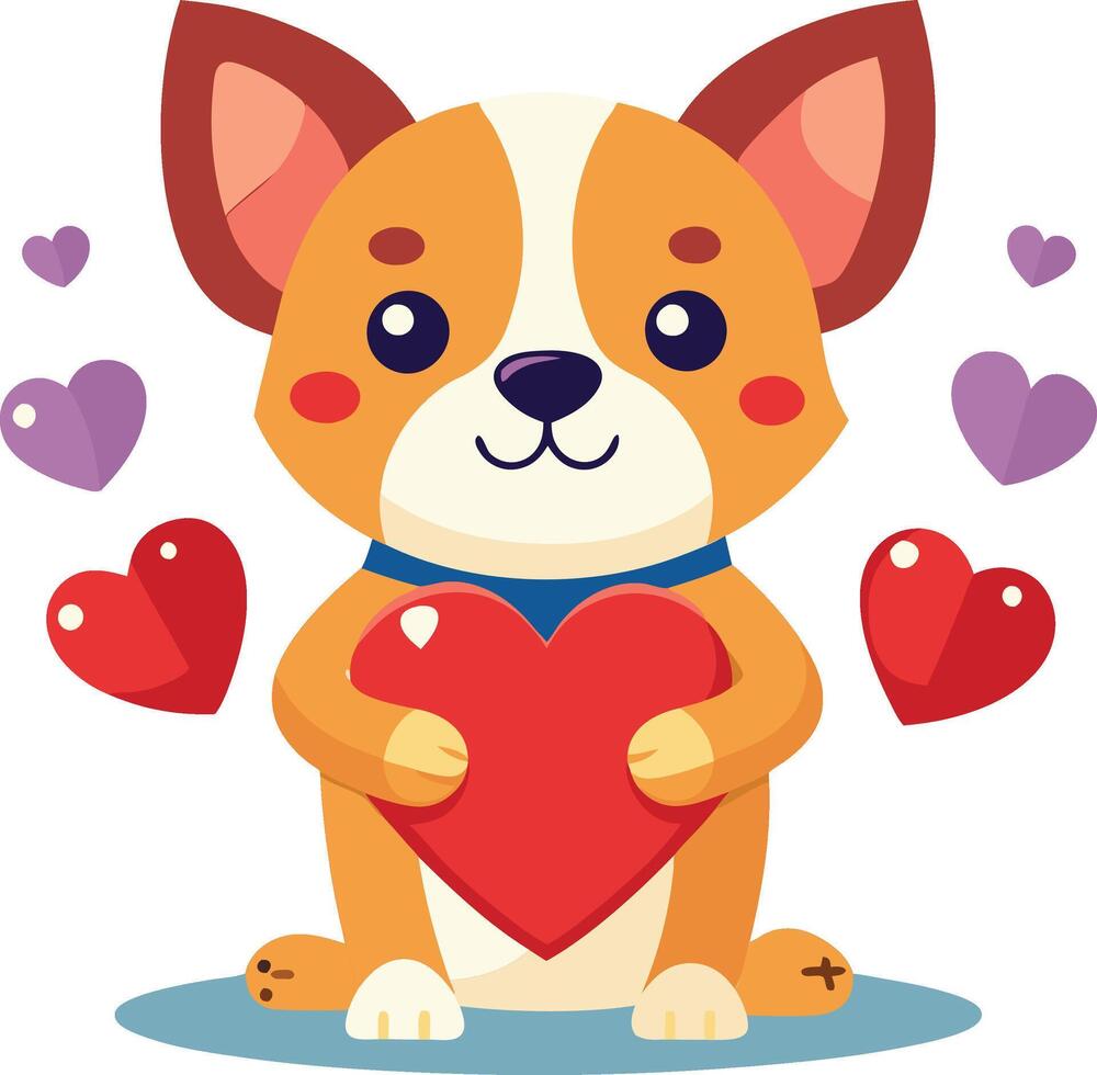 A cute dog with a heart valentines day flat style illustration vector