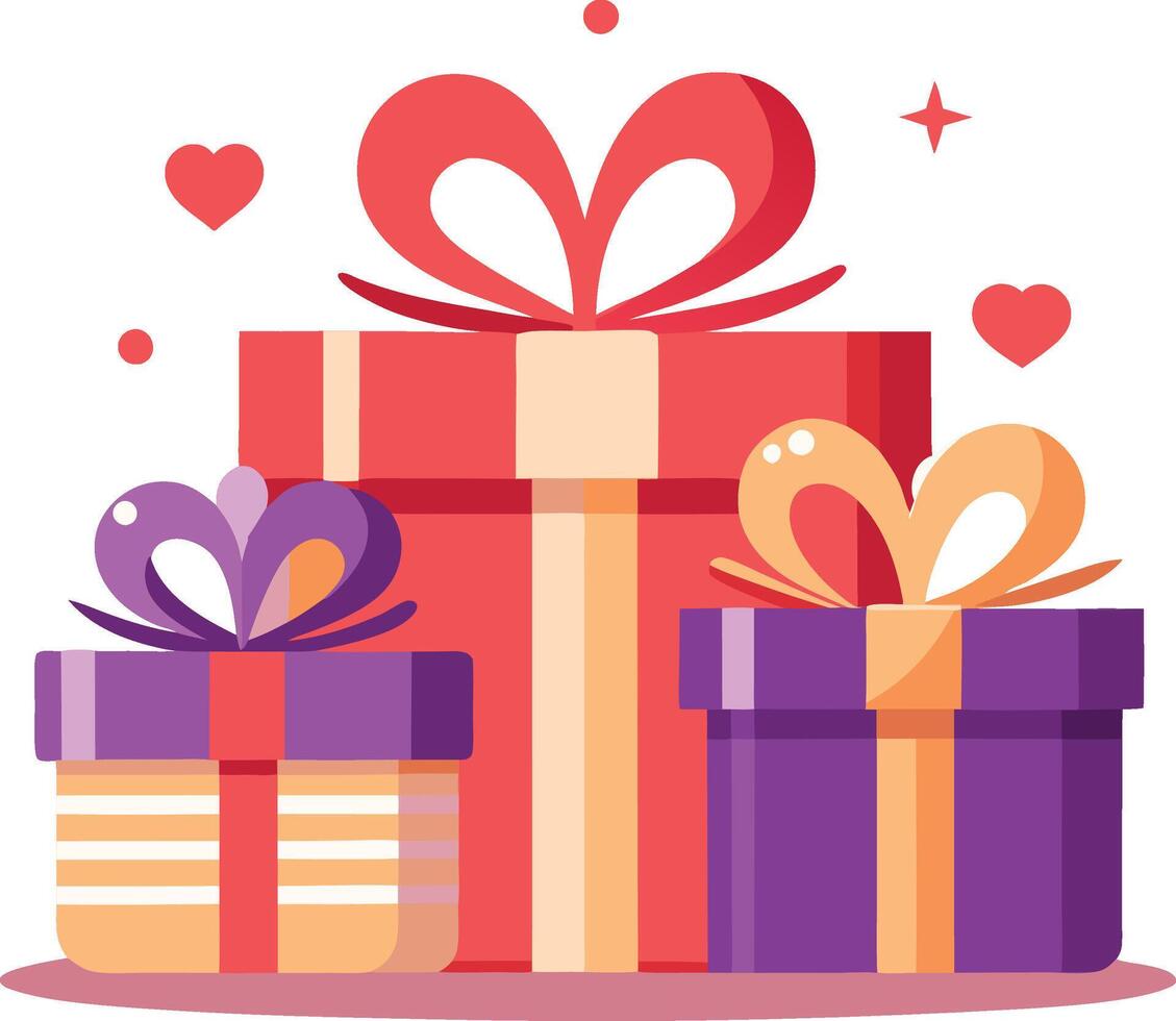 Valentines Day Flat of wrapped gift boxes with ribbon vector