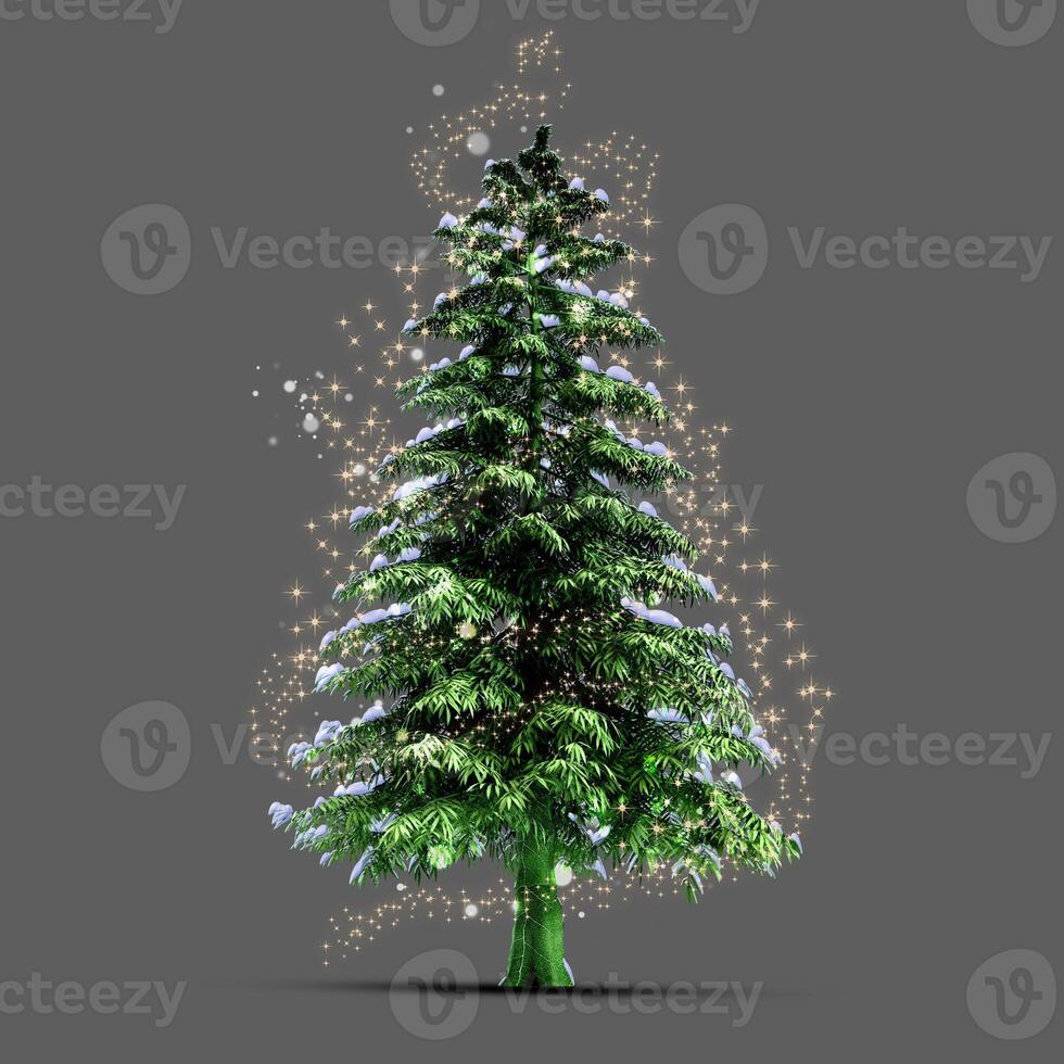 Christmas tree with snow and stars on a gray background photo