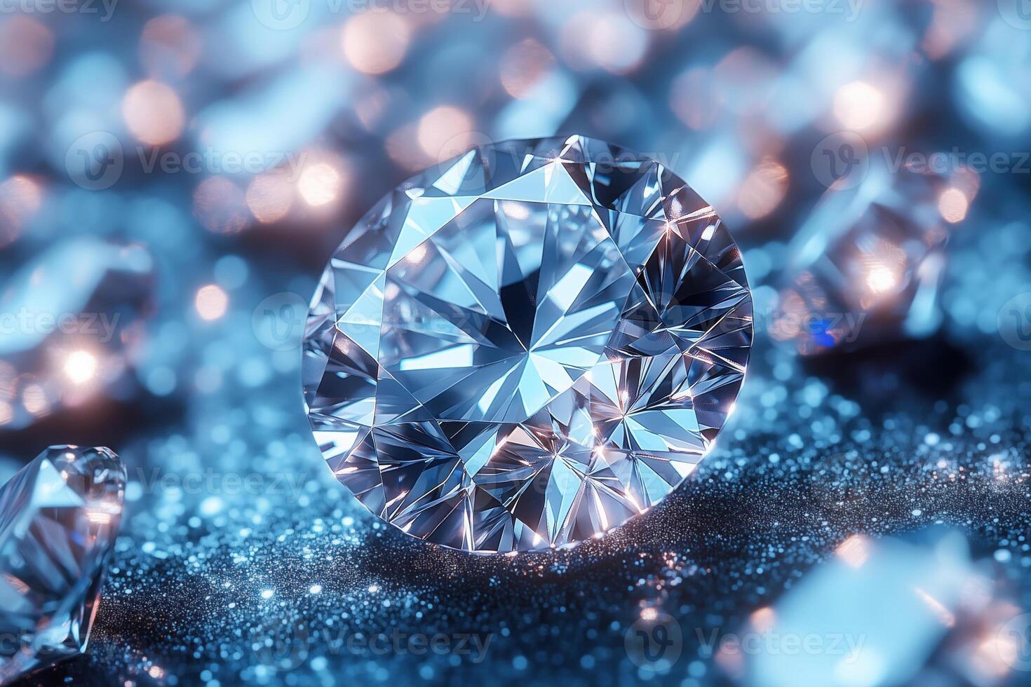 Luxury diamond on a blue background with bokeh. photo