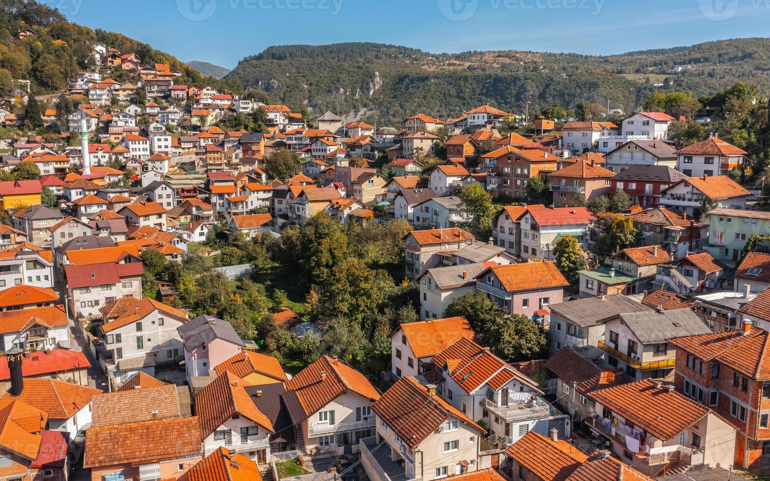 Aerial view of houses in residential district of Sarajevo photo