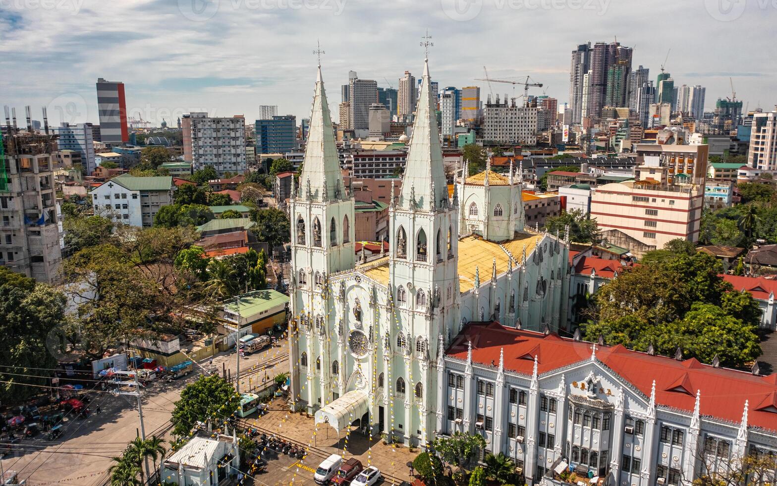 Aerial view of Minor Basilica of San Sebastian in Manila photo