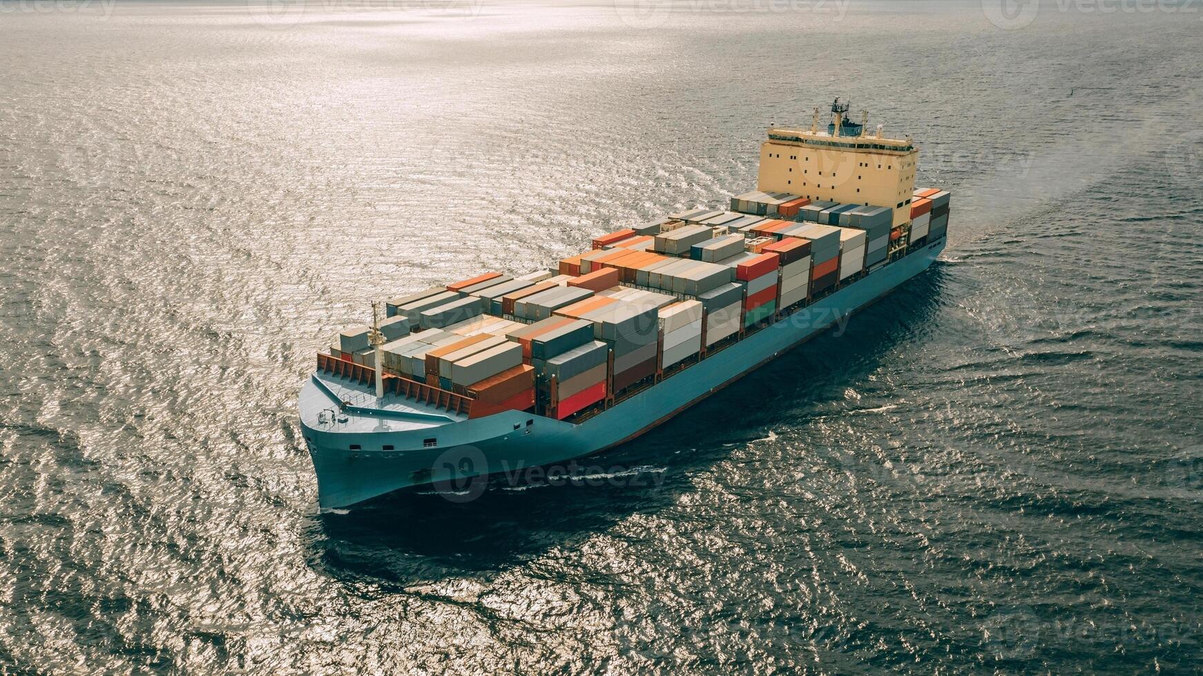 Huge Container ship in the sea. Aerial view photo