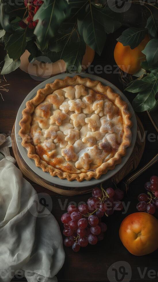 Delicious homemade grape pie on table, culinary blogs, food magazines, and bakery promotion photo