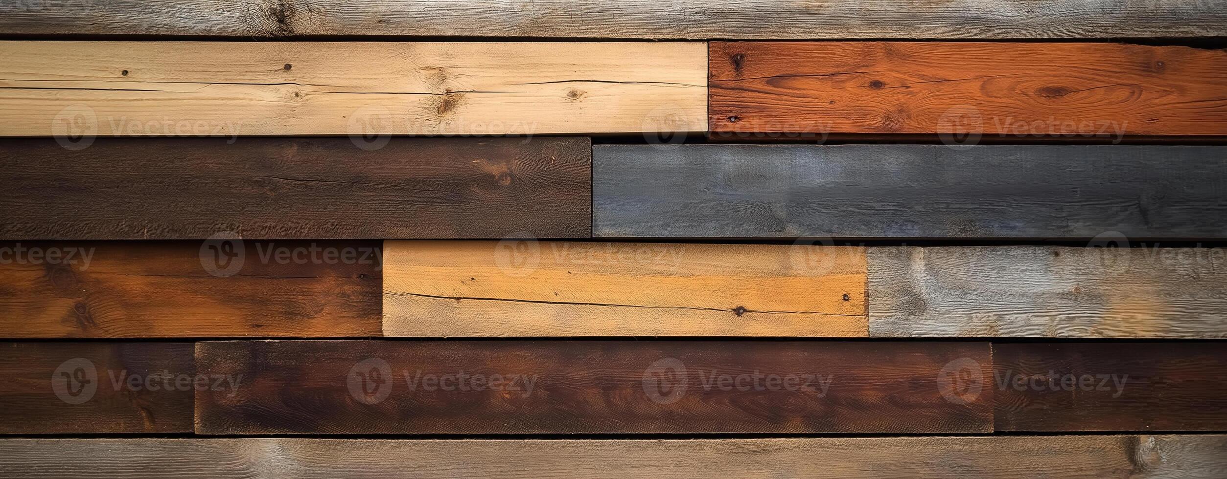 Close-up of rustic wooden planks with varying shades and textures, perfect for design backgrounds photo